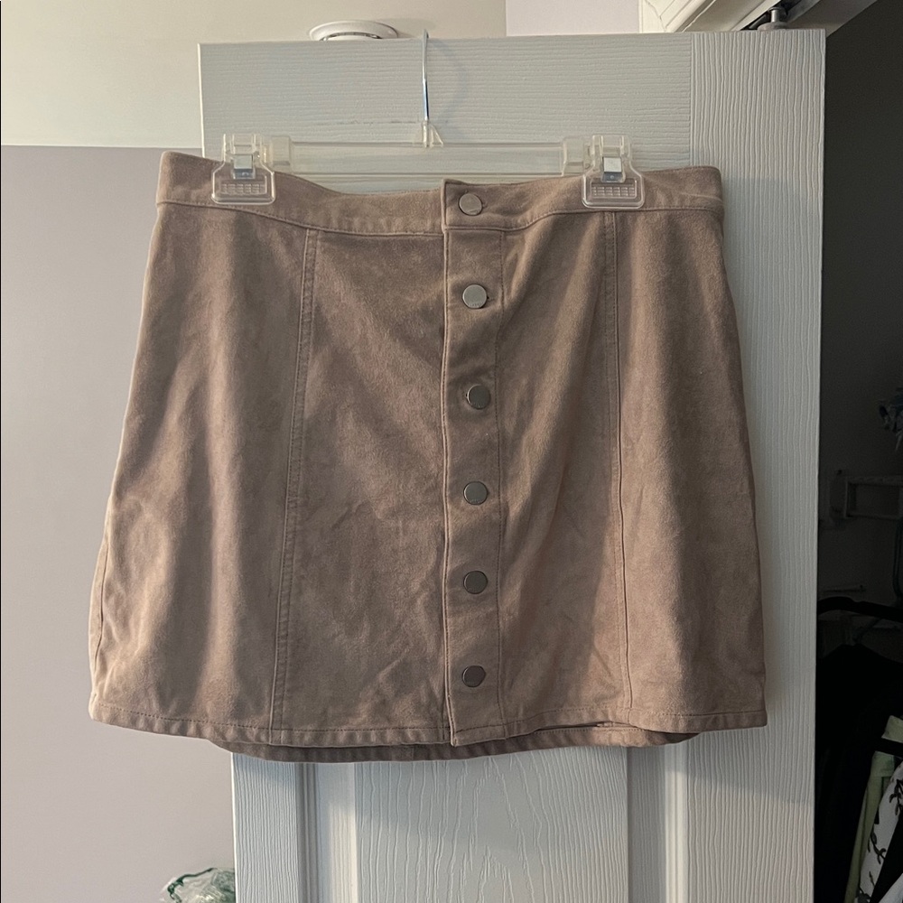 Express Taupe Button-Front Mini Skirt